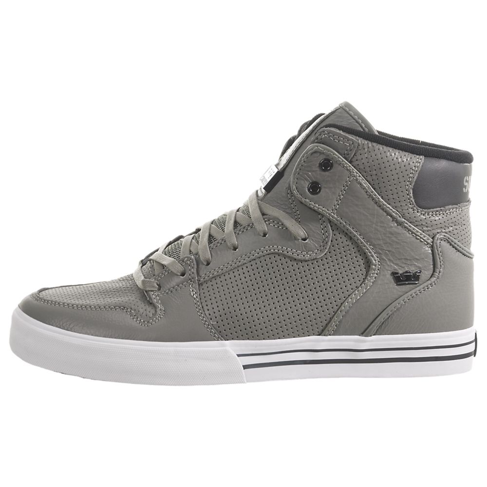 Baskets Montantes Supra Vaider Grise Grey Full Grain Homme | ISY-49481854